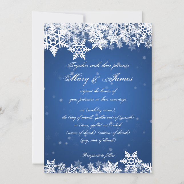 Elegante Hochzeit Winter Snowflakes Blue Saphir Einladung (Rückseite)