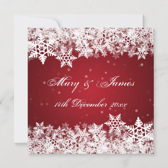 Elegante Hochzeit Winter Snowflakes Rot Einladung (Vorderseite)