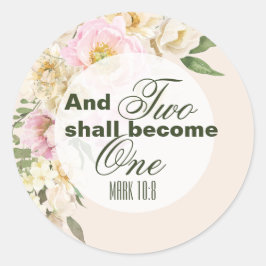 Elegante Hochzeit ZWEI WIRD EINE Bibel Blumengrenz Runder Aufkleber
