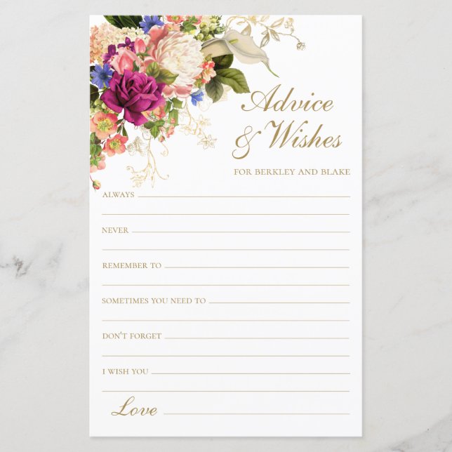 Elegante Hochzeitberatung und Wünsche (Vorderseite)