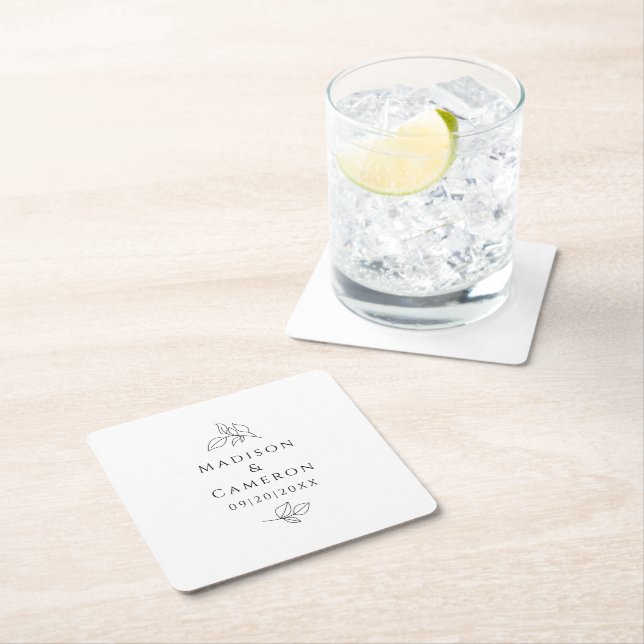 Elegante Hochzeiten Blätter Namen & Datum Schwarz- Rechteckiger Pappuntersetzer (Vor Ort)