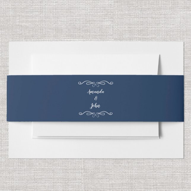 Elegante Hochzeiten Calligraphy Classic Navy Blue Einladungsbanderole (Von Creator hochgeladen)