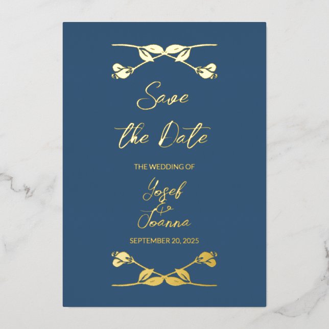 Elegante Hochzeiten der Marine speichern das Datum Folieneinladung (Vorderseite)