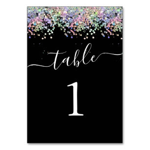 Elegante Hochzeiten Holografischer Glitter Schwarz Tischnummer