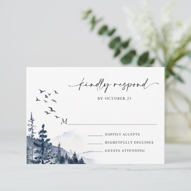 Elegante Hochzeiten im Wald RSVP Karte (Stehend Vorderseite)