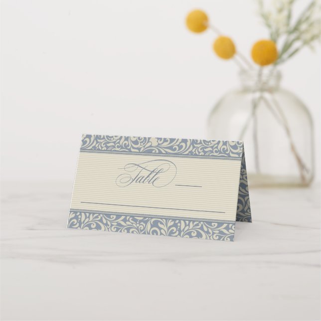 Elegante Hochzeiten in Blau und Beige Platzkarte (Vorderseite)
