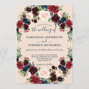 Elegante Hochzeiten in Burgund, Rosa und Navy Einladung