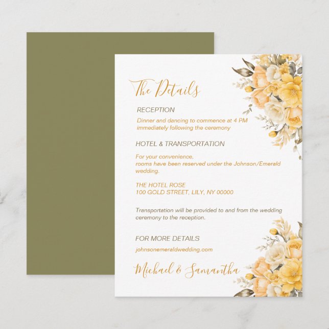 Elegante Hochzeiten in Gelb und Elfenbeinküste Begleitkarte (Vorne/Hinten)