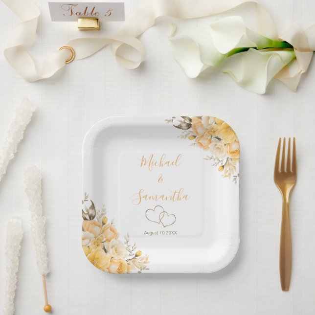 Elegante Hochzeiten in Gelb und Elfenbeinküste Pappteller (Hochzeit)