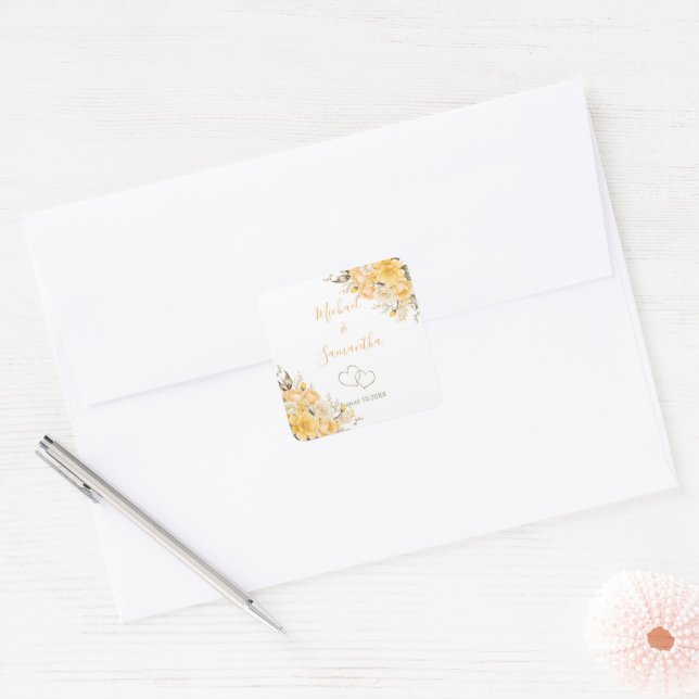 Elegante Hochzeiten in Gelb und Elfenbeinküste Quadratischer Aufkleber (Umschlag)