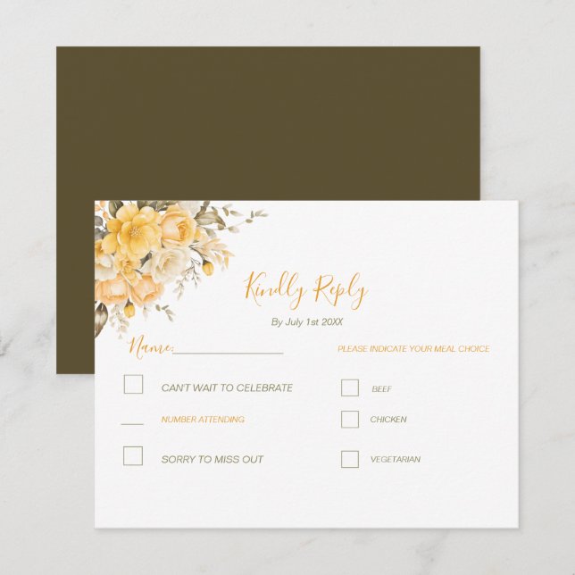 Elegante Hochzeiten in Gelb und Elfenbeinküste RSVP Karte (Vorne/Hinten)