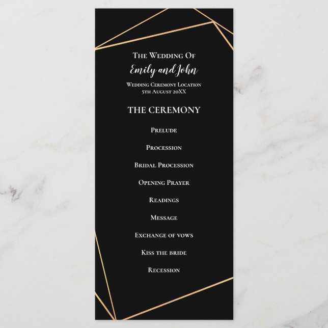 Elegante Hochzeiten in Gold und Schwarz Programm (Vorderseite)