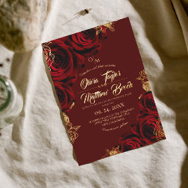Elegante Hochzeiten in Red Burgundy und Gold Rose Einladung