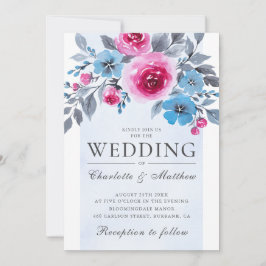 Elegante Hochzeiten in Rosa und Blau Einladung