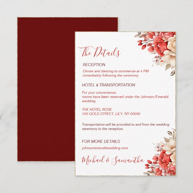 Elegante Hochzeiten in Rot und Elfenbeinküste Begleitkarte (Vorne/Hinten)