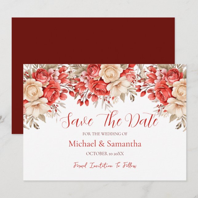 Elegante Hochzeiten in Rot und Elfenbeinküste Save The Date (Vorne/Hinten)