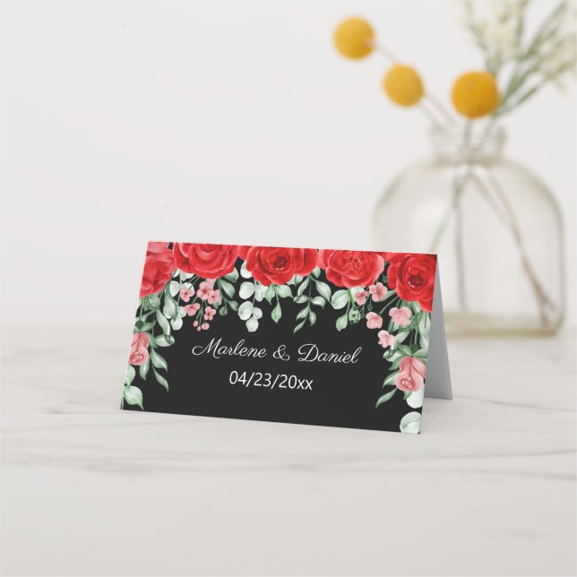 Elegante Hochzeiten in Rot und Schwarz Platzkarte (Vorderseite)