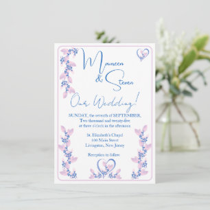 Elegante Hochzeiten in Weiß, Rosa und Blau Einladung