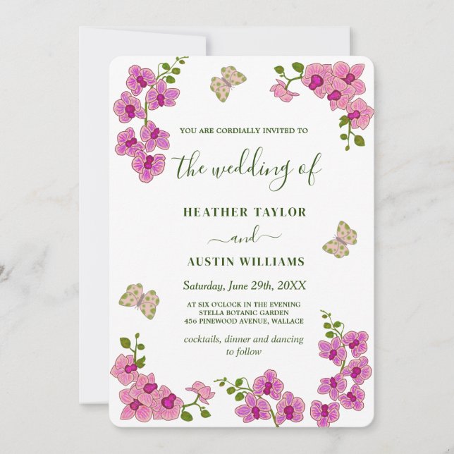 Elegante Hochzeiten Lila Orchideen Einladung (Vorderseite)