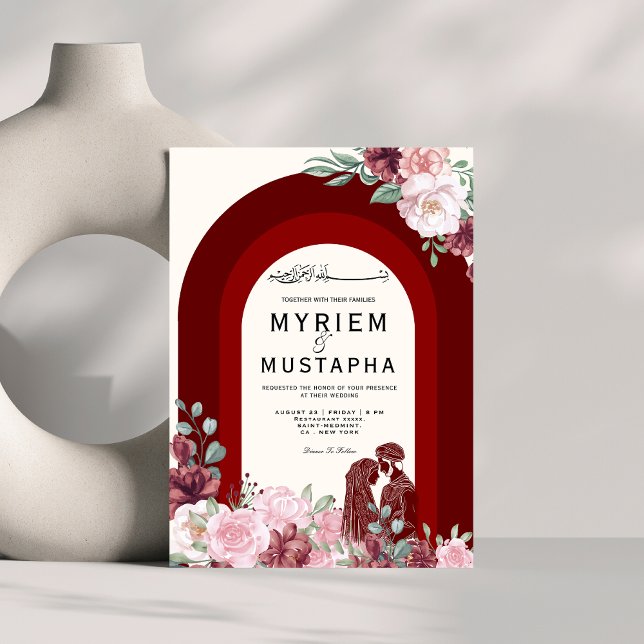 Elegante Hochzeiten mit Rot und Blumen Einladung (Von Creator hochgeladen)