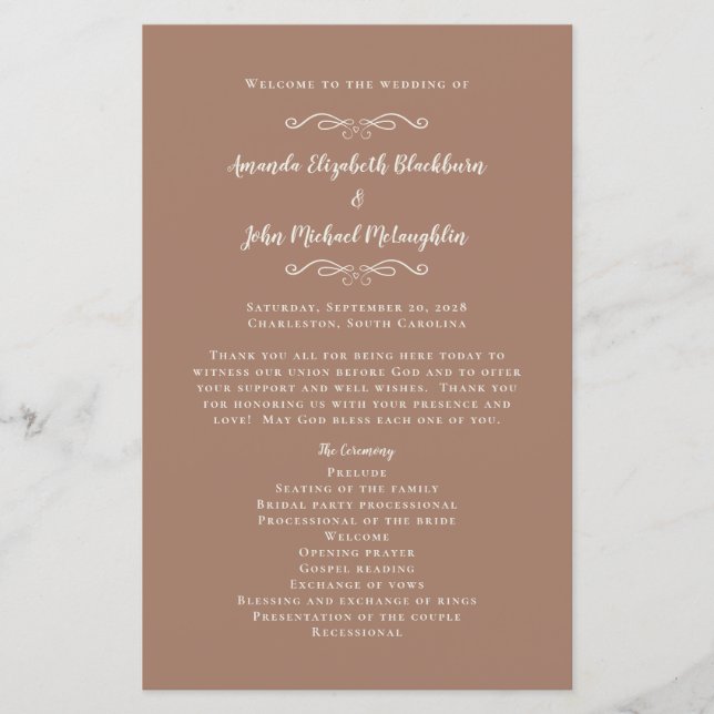 Elegante Hochzeiten Mocha Moderne Zeremonie Progra (Vorderseite)