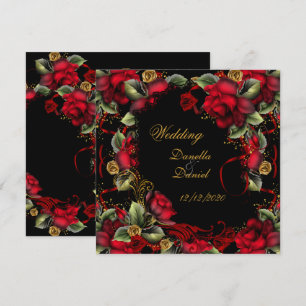 Elegante Hochzeiten Rote Rosen Gold Schwarz Einladung