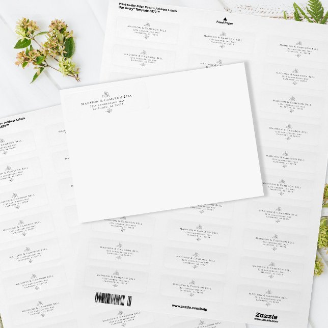 Elegante Hochzeiten Rücksendeadresse Schwarz-weiße (Elegant Wedding Return Address Black White Leaves Label)