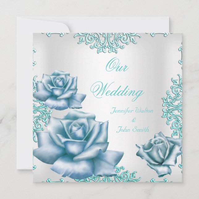 Elegante Hochzeiten Set Aquamarin Blue Rose Einladung (Vorderseite)