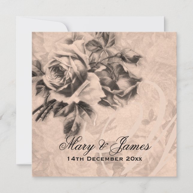 Elegante Hochzeiten Vintage Rose Sepia Einladung (Vorderseite)