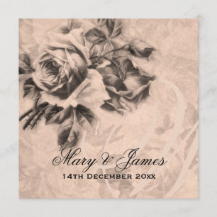Elegante Hochzeiten Vintage Rose Sepia Einladung