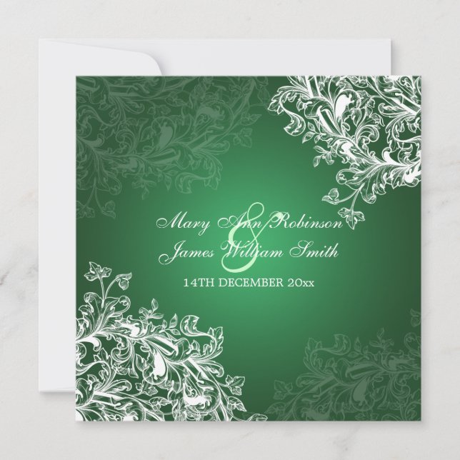 Elegante Hochzeiten Vintagen Wirbel Grün Einladung (Vorderseite)