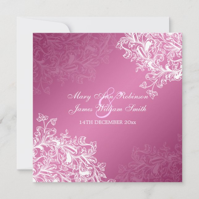 Elegante Hochzeiten Vintagen Wirbel Rosa Einladung (Vorderseite)