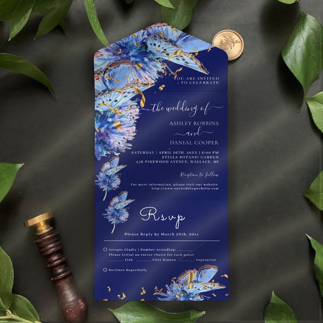 Elegante Hochzeiten von Marinebutterfliegen All In One Einladung (Von Creator hochgeladen)