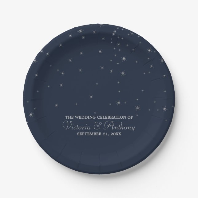 Elegante Hochzeiten von Navy & Silver Falling Star Pappteller (Vorderseite)