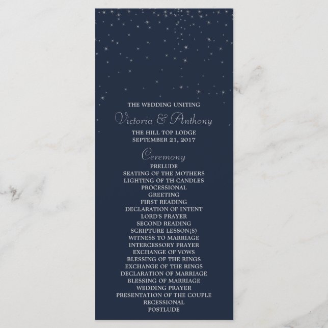 Elegante Hochzeiten von Navy & Silver Falling Star Programm (Vorderseite)
