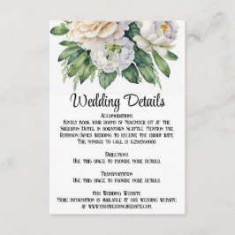 Elegante Hochzeiten von weißen Rosen und Peonies Begleitkarte
