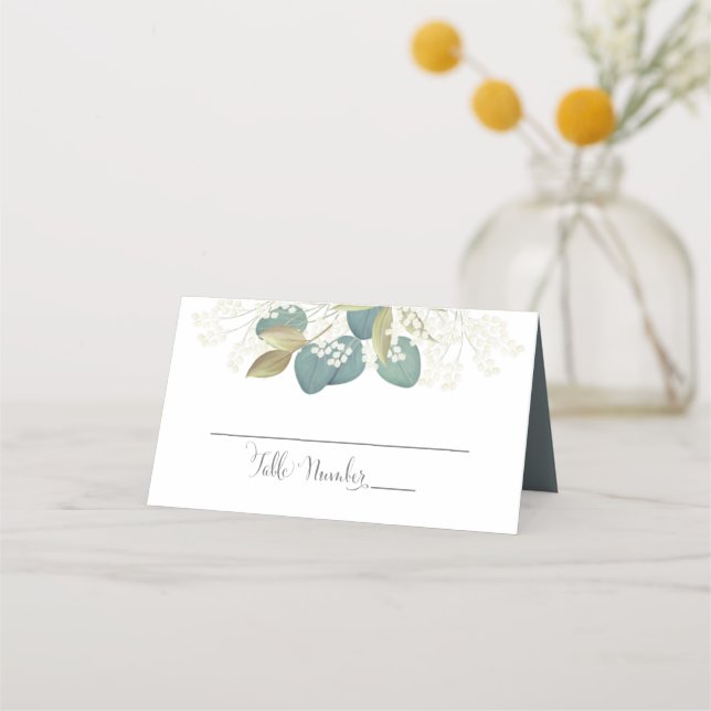 Elegante HochzeitEukalyptus und Gold Foliage Platzkarte (Vorderseite)