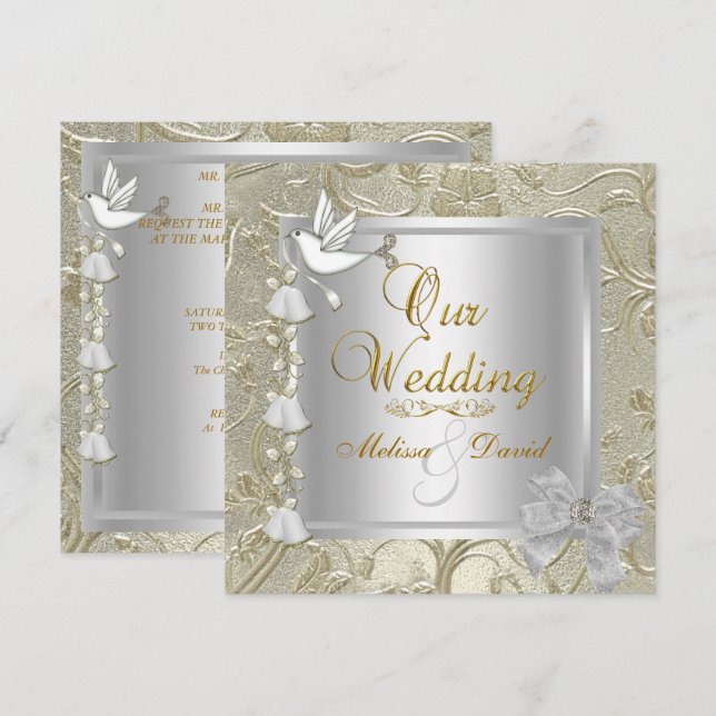 Elegante HochzeitGold Silbermedaille Einladung (Vorne/Hinten)
