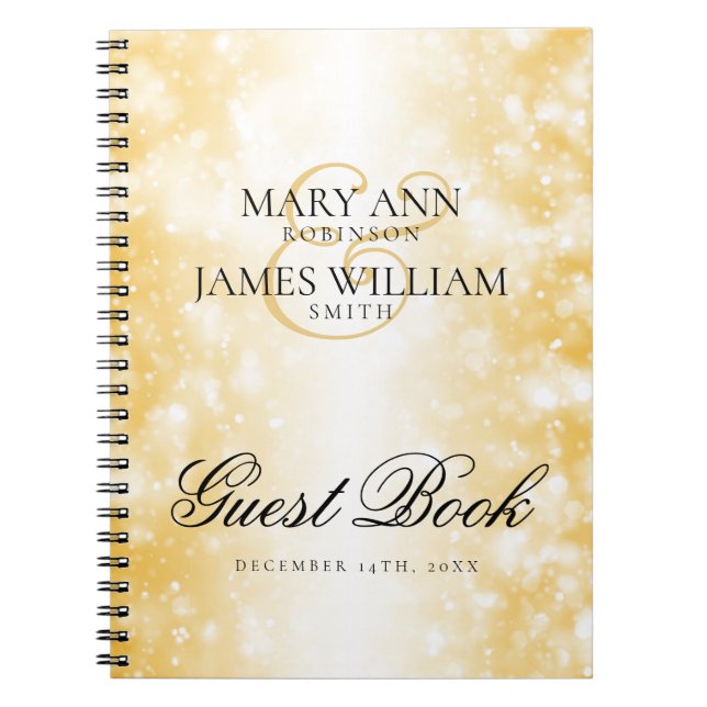 Elegante Hochzeitguestbook-Goldschimmer-Lichter Notizblock (Vorderseite)