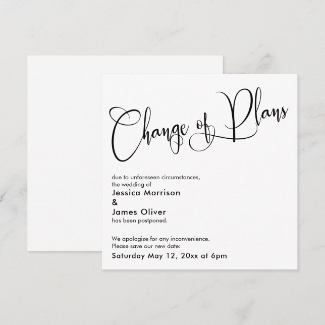 Elegante Hochzeitkarte "Planänderung" Einladung (Vorne/Hinten)