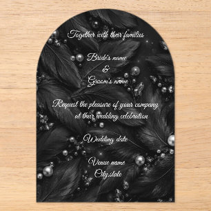 Elegante Hochzeits-Einladung Feder Perlen-Hochze Acryleinladungen