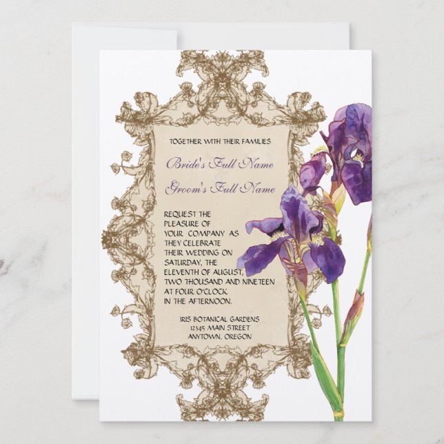 Elegante Hochzeits-Einladung - lila elegante Iris Einladung (Vorderseite)