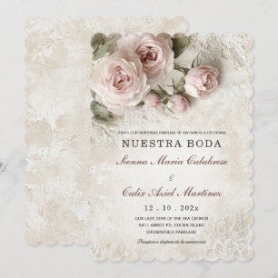 Elegante Hochzeits-Einladung mit rosa Pastellblume Einladung