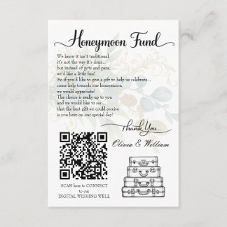 Elegante Hochzeits-Flitterwochen-Fonds QR-Code-Reg Begleitkarte