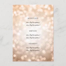 Elegante Hochzeits-Menü-Kupfer-Glitzer-Lichter Menükarte