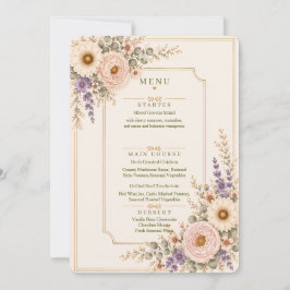 Elegante Hochzeits-Menükarte mit Wildblumen. Einladung