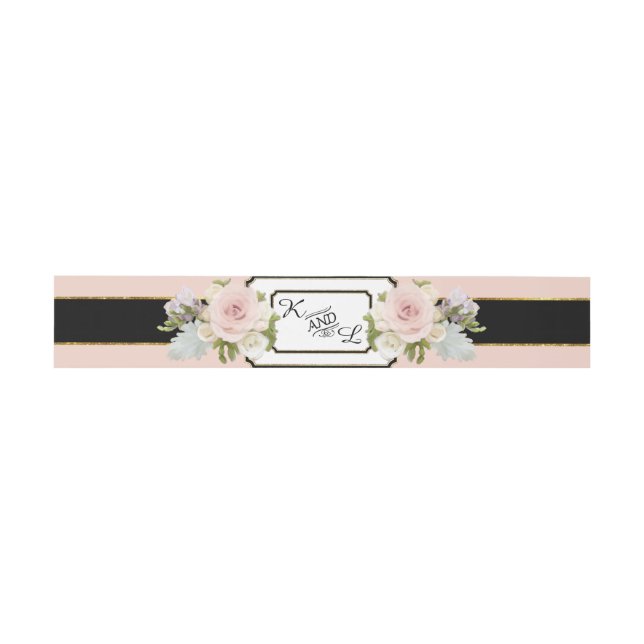 Elegante Hochzeits-mit Monogramm Rosen Einladungsbanderole (Flach)
