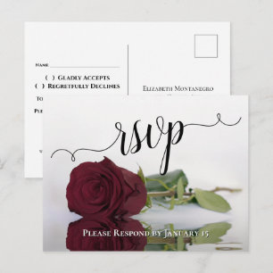 Elegante Hochzeits-RSVP im Stil der Burgunderrose Postkarte