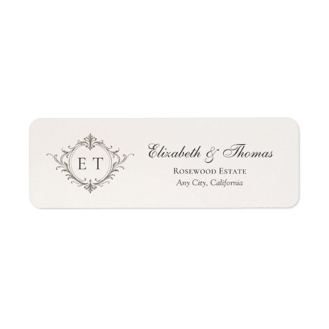 Elegante Hochzeits-Rücksendeadresse mit Monogramm (Vorne)