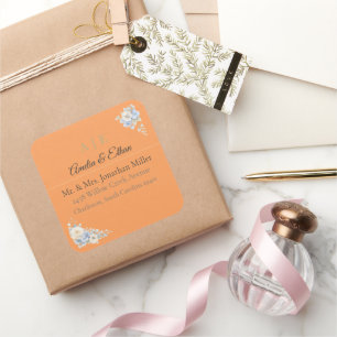 Elegante Hochzeitsadressaufkleber Luxuriöse Flor Quadratischer Aufkleber